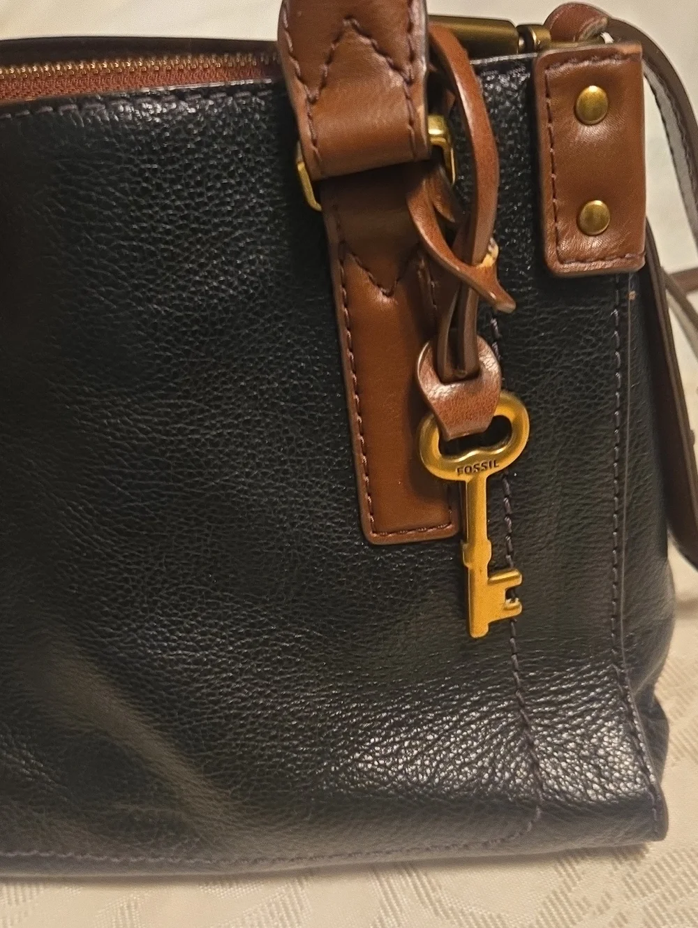 Fossil Claire Black Pebbled Leather Satchel/Crossbody Bag